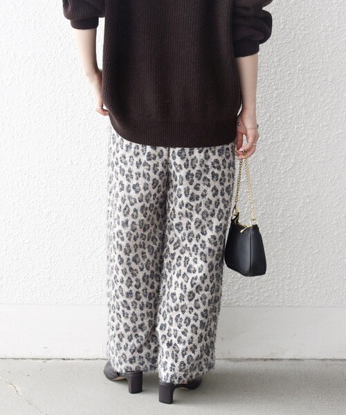 SHIPS any パンツ any:「手洗い可能」レオパード ジャカード ワイド