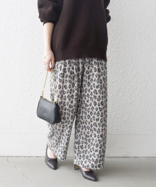 SHIPS any パンツ any:「手洗い可能」レオパード ジャカード ワイド