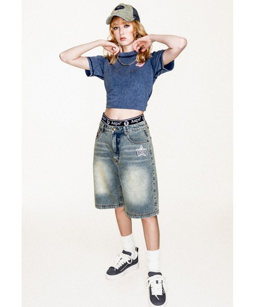 「AAPE BY A BATHING APE」 半袖Tシャツ X-SMALL ネイビー レディース_画像5