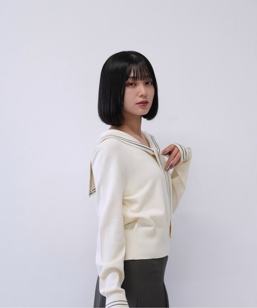 【ENEU】エヌー　セーラーケーブルニット　アイボリー Uenui ニット セーター 「 cunii 」セーラー カラー ニット プル