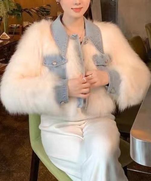 DIAVEL ブルゾン アウター デニム切替ファーショートジャケット