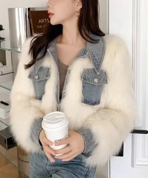 DIAVEL ブルゾン アウター デニム切替ファーショートジャケット