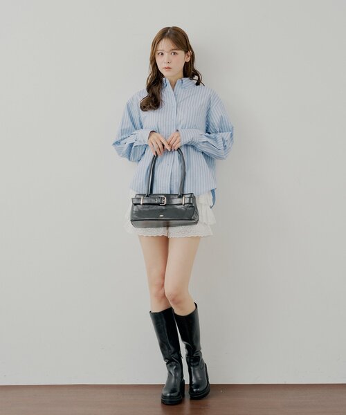 Chico（チコ） ブラウス シャツ ブローチ付きストライプルーズシャツ