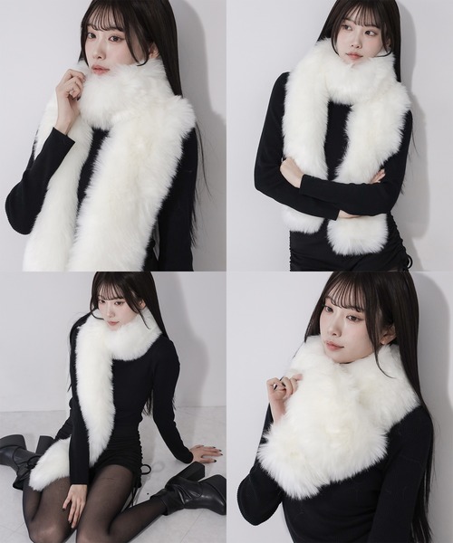 ベージュ系ファー ロングマフラー 未使用タグ付き 日本製 SAGA サガ ゴールドフォックス ファー マフラー ストレート