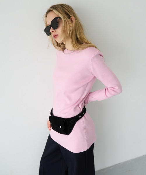 ドゥロワー 7Gあぜ編み ショルダーボタンニット セーター 長袖 2 ピンク Drawer - ドゥロワー 7Gあぜ編み ショルダーボタンニット セーター