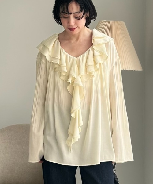 Henon. ブラウス シャツ ラッフルプリーツブラウス レディース 