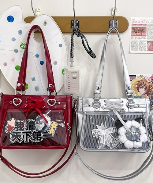 ホワイト合皮のバッグ&スマホショルダーバッグ♥️４点ざくろ gossip!ロサンゼルス ショルダーバッグ バッグ 「Y2Kガーリー」レトロ