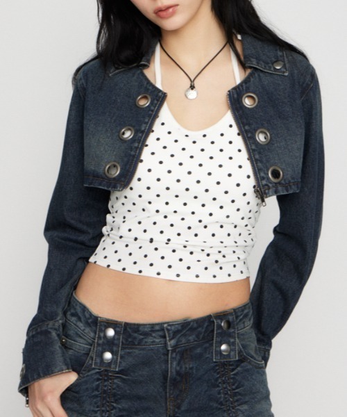 LAGUA GEM（ラグアジェム） デニムジャケット gジャン CROPPED EYELET