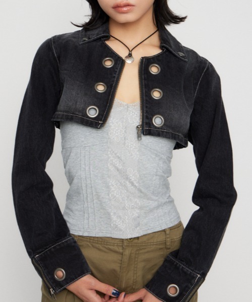 LAGUA GEM（ラグアジェム） デニムジャケット gジャン CROPPED EYELET