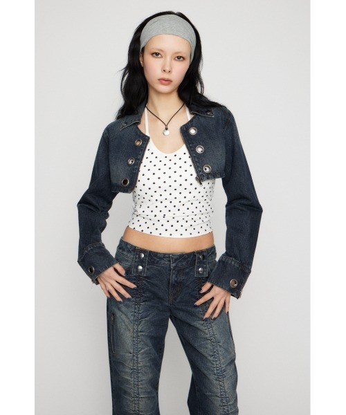 LAGUA GEM（ラグアジェム） デニムジャケット gジャン CROPPED EYELET