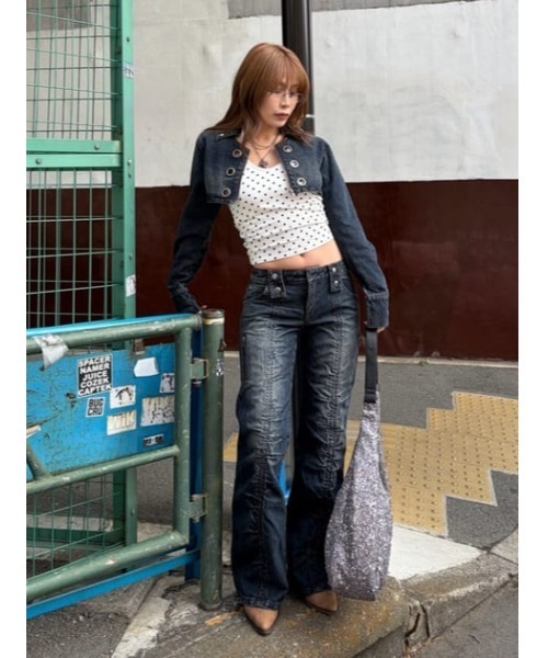 LAGUA GEM（ラグアジェム） デニムジャケット gジャン CROPPED EYELET