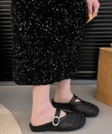 サンダル ミュール メッシュパンプスラウンドト...の詳細画像2