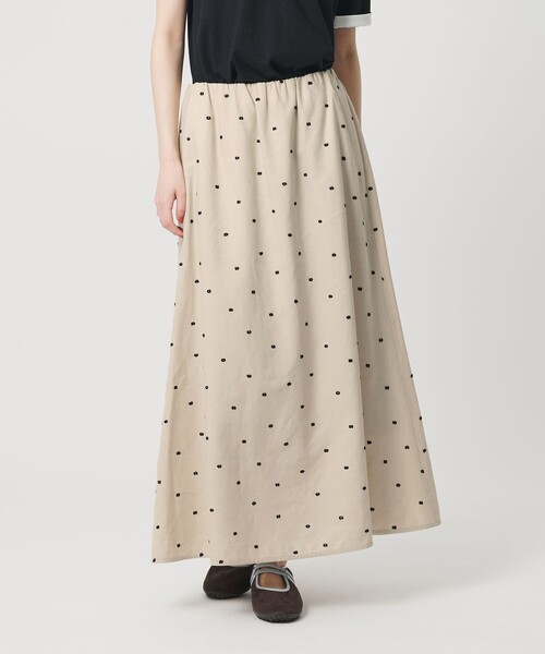 美品୨୧ ユナイテッドアローズ リネンドットフレアスカート ロングフレア40 BEAUTY&YOUTH UNITED ARROWS（ビューティーアンドユースユナイテッド