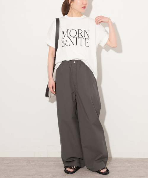 ワイドパンツ パンツ ポプリンストレートパンツ レディースの画像