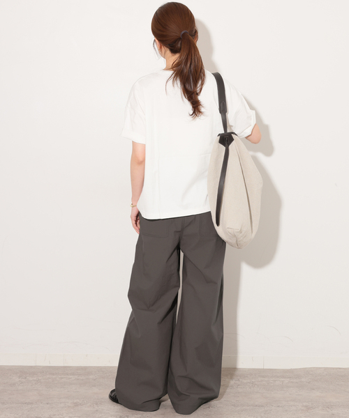 ワイドパンツ パンツ ポプリンストレートパンツ レディースの画像