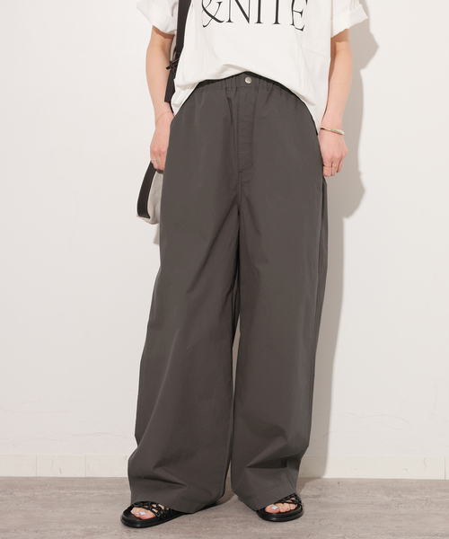 ワイドパンツ パンツ ポプリンストレートパンツ レディースの画像