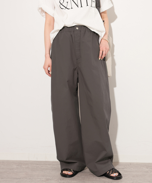 ワイドパンツ パンツ ポプリンストレートパンツ レディースの画像