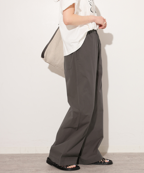 ワイドパンツ パンツ ポプリンストレートパンツ レディースの画像
