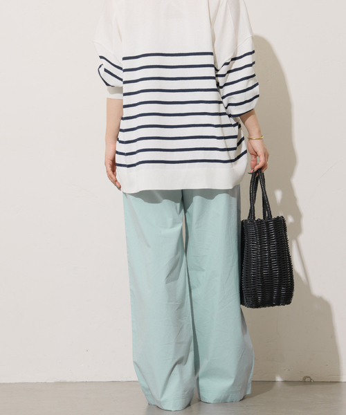 ワイドパンツ パンツ ポプリンストレートパンツ レディースの画像