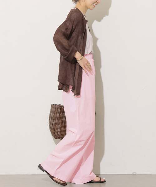 ワイドパンツ パンツ ポプリンストレートパンツ レディースの画像