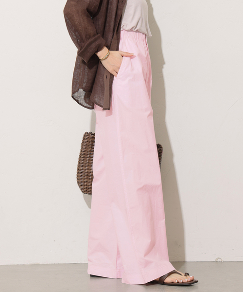 ワイドパンツ パンツ ポプリンストレートパンツ レディースの画像