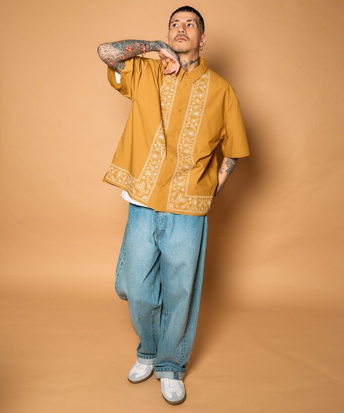 Subciety（サブサエティ） シャツ 半袖 Embroidery bandanna shirt