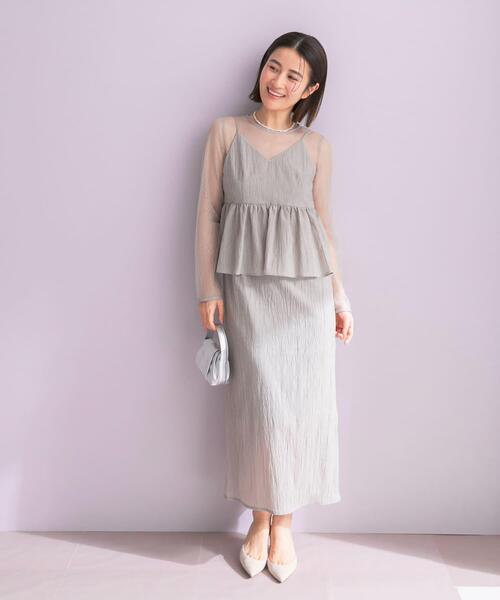 ライトグレー】kaene レイヤードペプラムドレス ワンピース kaene 