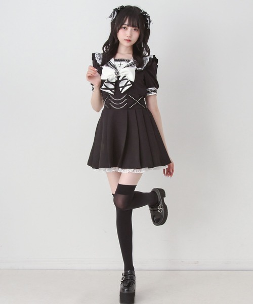 DearMyLove ワンピース 十字架刺クロススタッズチェーンレースアップ