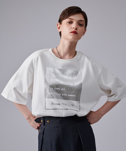 「ONCILY」 半袖Tシャツ MEDIUM シルバー メンズ_画像6