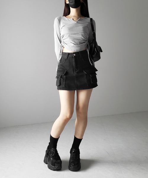 「me+em select」 デニムショートパンツ LARGE ブルー レディース_画像8