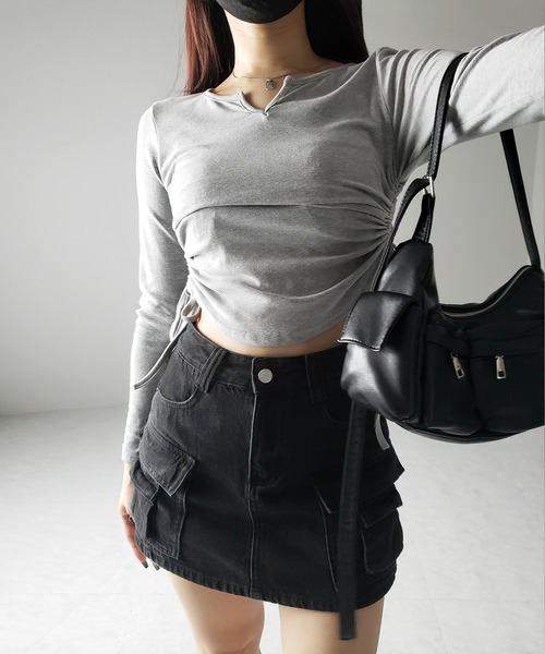 「me+em select」 デニムショートパンツ LARGE ブルー レディース_画像9