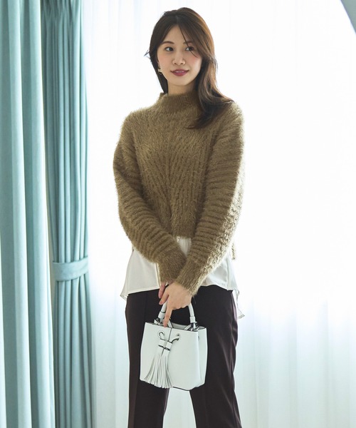 ルイルエブティック RUIRUE BOUTIQUE シャツレイヤード・フェザーヤーンニットトップス （カーキ×ライトグレー） RUIRUE BOUTIQUE ニット セーター シャツレイヤード・フェザー
