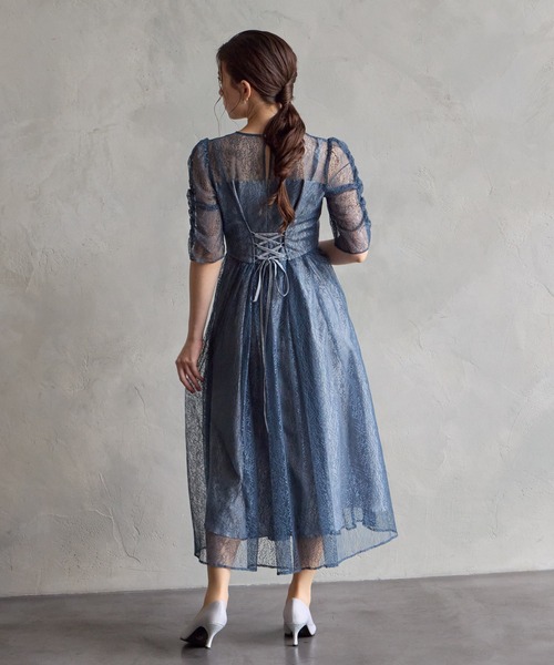 AIMER（エメ） ドレス ギャザースリーブレースアップパーティードレス