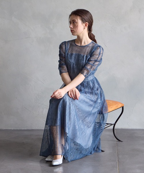 AIMER（エメ） ドレス ギャザースリーブレースアップパーティードレス