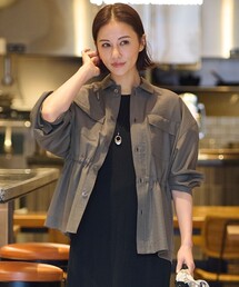 新品【自由区】シアージャケット　ノーカラー　羽織り　金ボタン　洗える　M 黒 洗える・XSサイズあり】シアーシャイニー ジャケット（ノー