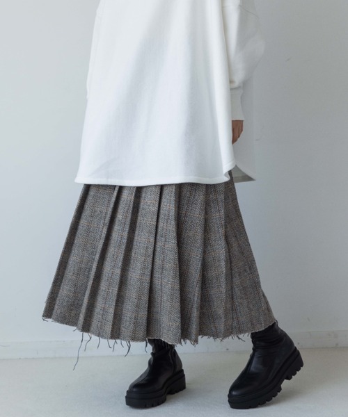 スカート ウールチェックプリーツミディスカート 977986