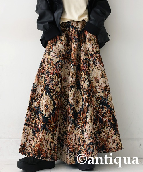 antiqua（アンティカ） スカート 花柄ジャガードフレアスカート