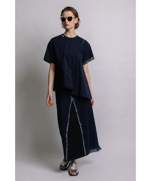 AULA AILA tシャツ メッシュコンビネーションアシンメトリーT