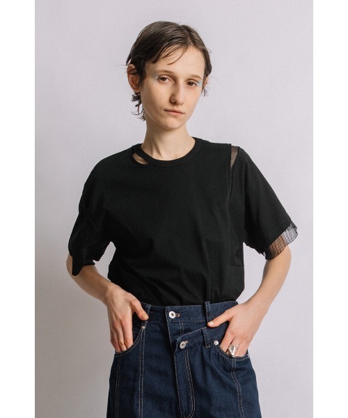 【新品・未使用】AULAAILA タフタコンビネーションTシャツ セール】タフタコンビネーションTシャツ（Tシャツ/カットソー