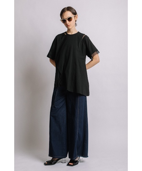 【新品・未使用】AULAAILA クロップドレースコンビネーションTシャツ MESH COMBINATION ASYMMETRY T-SHIRT — aulaaila