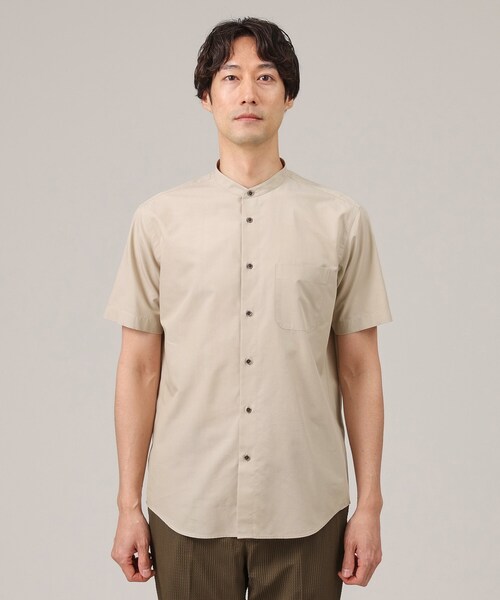 メンズ 半袖シャツ カジュアル コットン T03123 TAKEO KIKUCHI シャツ コットン セルロース バンドカラー 半袖