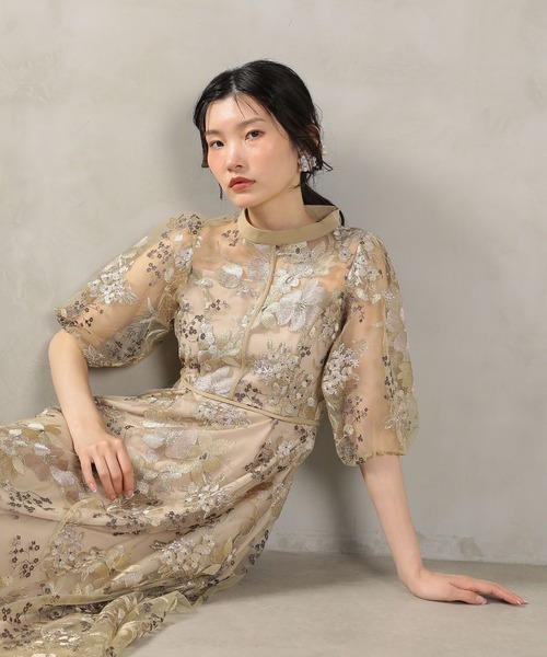 kana シック フラワー パーティー ドレス 結婚式 お呼ばれ シック フラワー刺繍 パーティー ドレス 結婚式 お呼ばれ