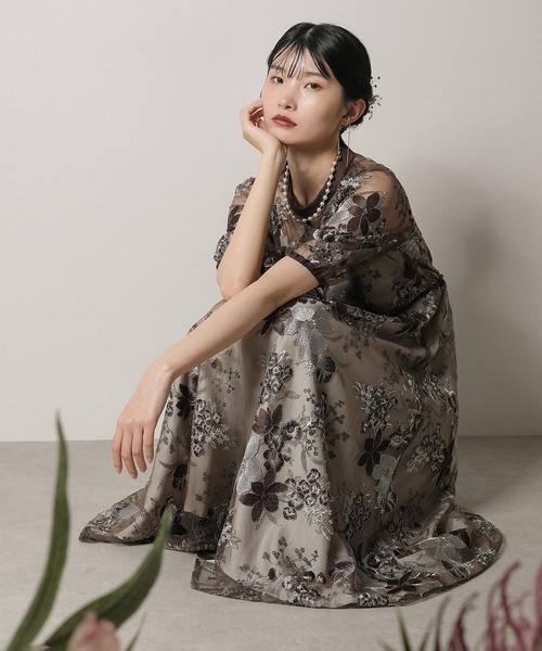 Kana ドレス シック フラワー刺繍 パーティー 結婚式 お呼ばれ