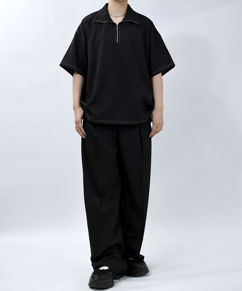 boohoo MAN★オーバーサイズ 半袖 ジグザグ柄 ボタン留め シャツ Starting Over シャツ oversize half zip stitching shirt