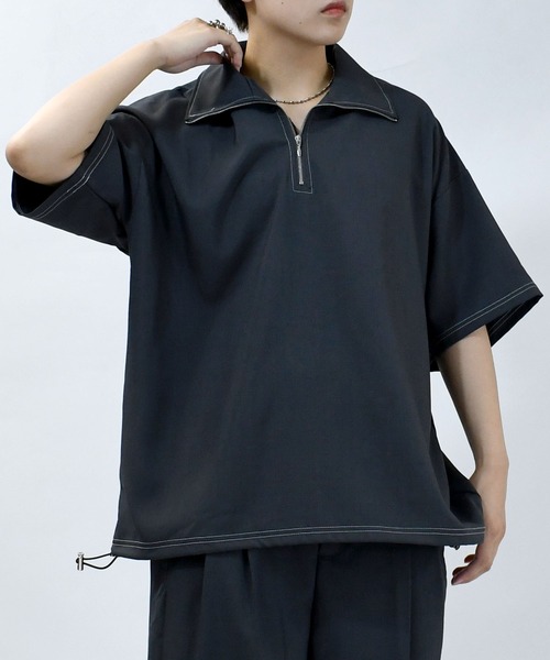 Starting Over シャツ oversize half zip stitching shirt/オーバー