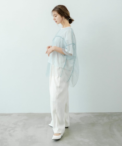 rectangle tシャツ チュールレイヤードTシャツ レディース