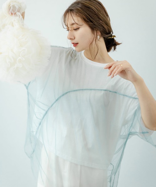 ショッピングバッグ付き　LOHEN チュールレイヤードプリントTシャツ LOHEN チュールレイヤードプリントTシャツ ショッピングバッグ付き