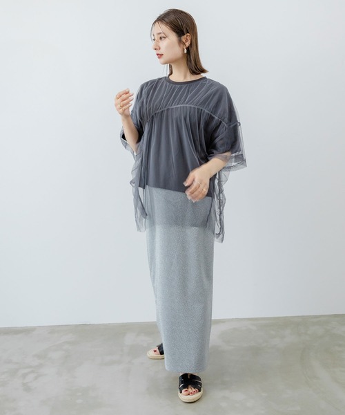 ジェンダーレス レイヤード チュール Tシャツ ユニセックス 限定 rectangle tシャツ チュールレイヤードTシャツ レディース