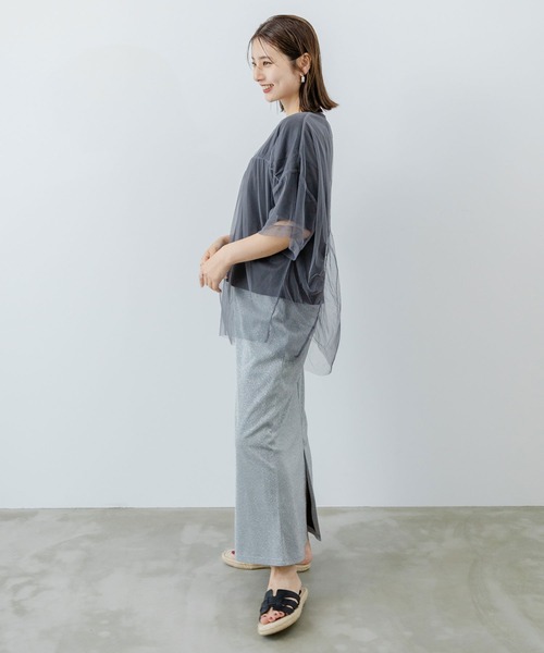 tシャツ 「WEB限定」チュールレイヤードロゴカットソー「手洗い可能」 レディース WEB限定】チュールレイヤードロゴTシャツ / 組曲 S
