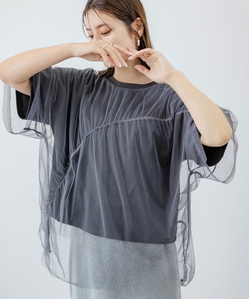 ショッピングバッグ付き　LOHEN チュールレイヤードプリントTシャツ LOHEN チュールレイヤードプリントTシャツ ショッピングバッグ付き